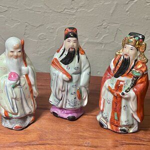 4.75" Vintage Chinese Fu Lu Shou Porcelain Statues 3 Wisemen
